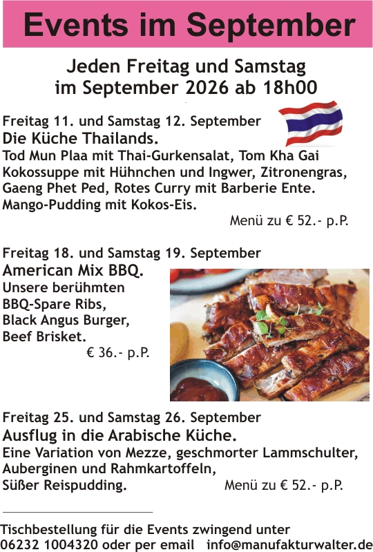 Events im September 2026 – Manufaktur Walter Eis und Café